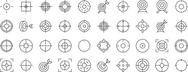 Collection of Line Signs of Target. Suitable for books, stores, shops. Editable stroke in minimalistic outline style. Symbol for design