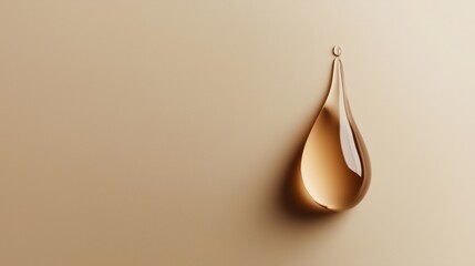 Fototapeta premium Delicate drop of skincare oil on a smooth beige background, highlighting beauty and texture