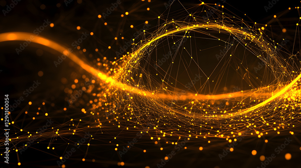 Poster glowing yellow light emanating from a spherical object against a dark background