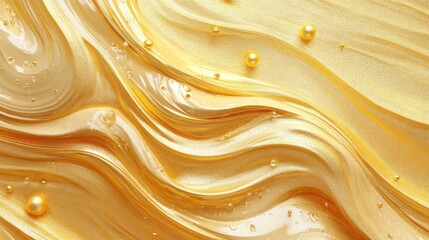 Obraz premium Swirling golden cosmetic cream texture with pearls.