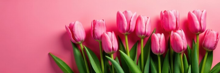 Obraz premium Vibrant pink tulips against bold stripes, ample space , bloom, floral, vertical