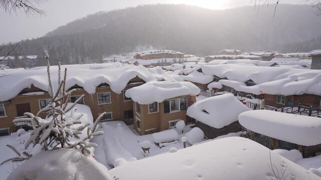 Full of fluffy snow at China Snow town in winter
