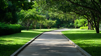 Fototapeta premium Sunlit Path Through Lush Green Park