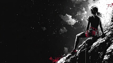 Obraz premium rock climbing illustration of a silhouette of a climber on the wall continuous line drawing digital illustration