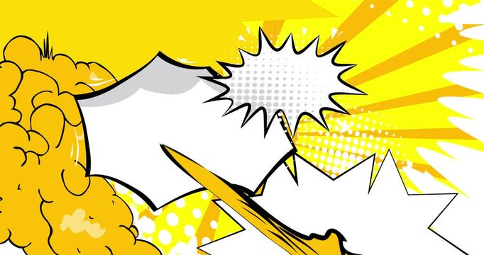 White and yellow cartoon background animation, dark comic book backdrop video. Retro vector comics pop art design.