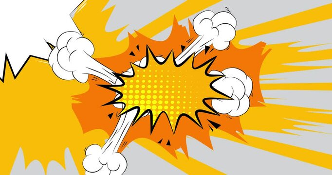 White and yellow cartoon background animation, dark comic book backdrop video. Retro vector comics pop art design.
