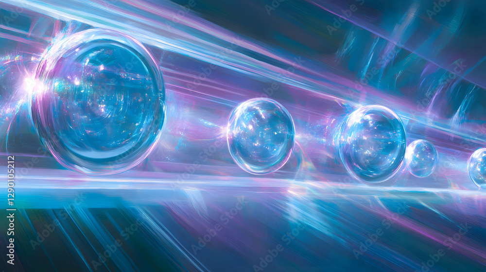 Poster group of colorful spheres on a blue and purple background creating an abstract design