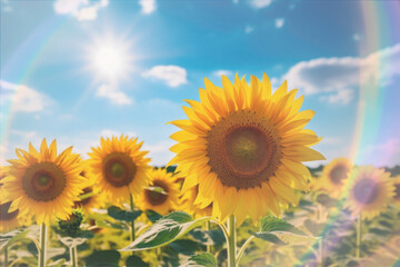 Fototapeta premium Sunflower field image with light flare effect