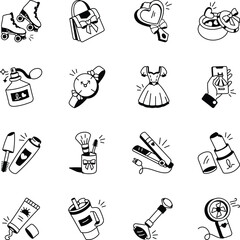 Set of Hand Drawn Girl Fashion Icons 

