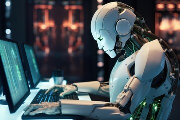 Fototapeta premium Artificial intelligence robot futuristic computer.