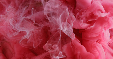 Ink smoke. Paint water drop. Defocused pink color vapor texture cloud splash swirl wave floating...