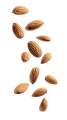 flying almonds isolated on transparent white background, clipping path