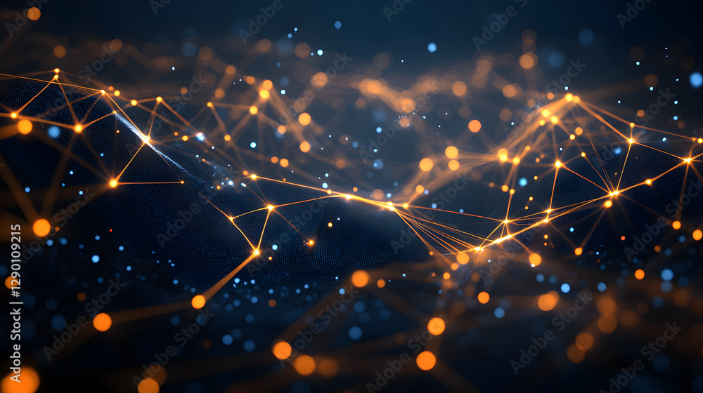 Poster glowing orange and blue dots on a dark background creating a vibrant abstract pattern