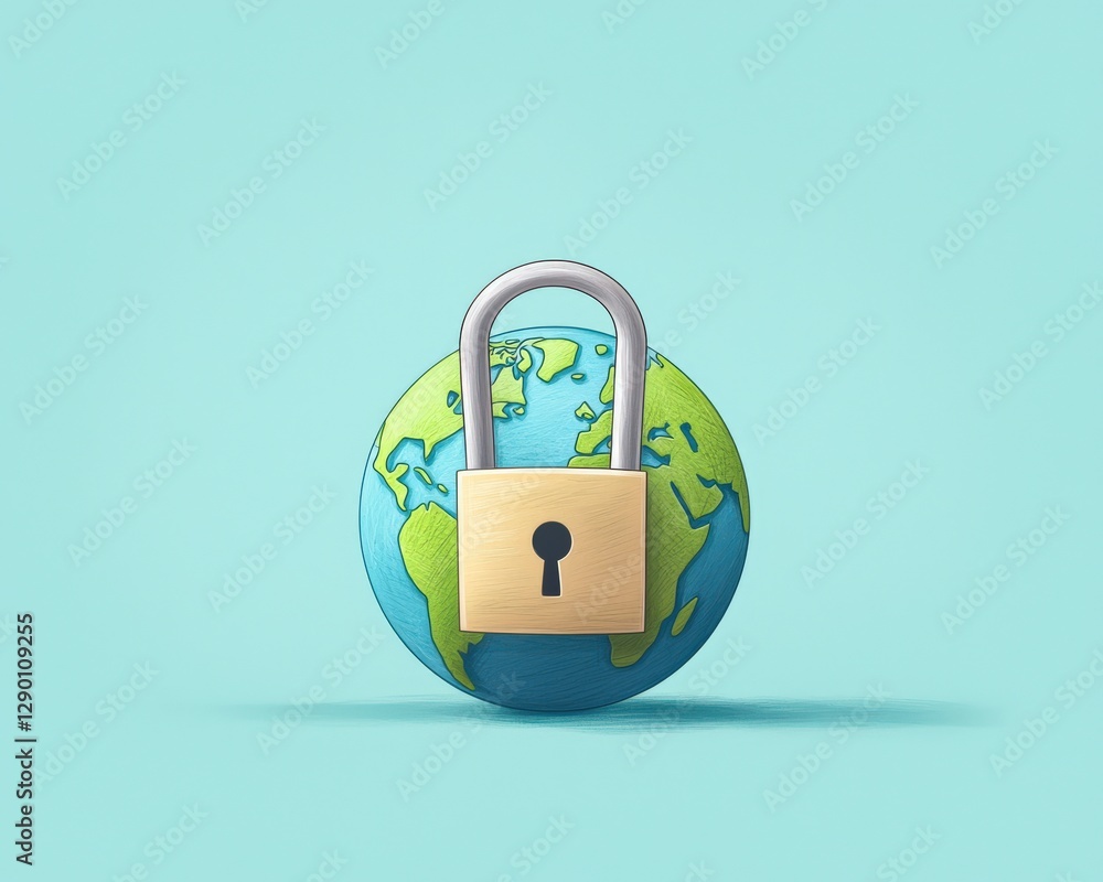 Poster a globe with a keyhole and a lock on it