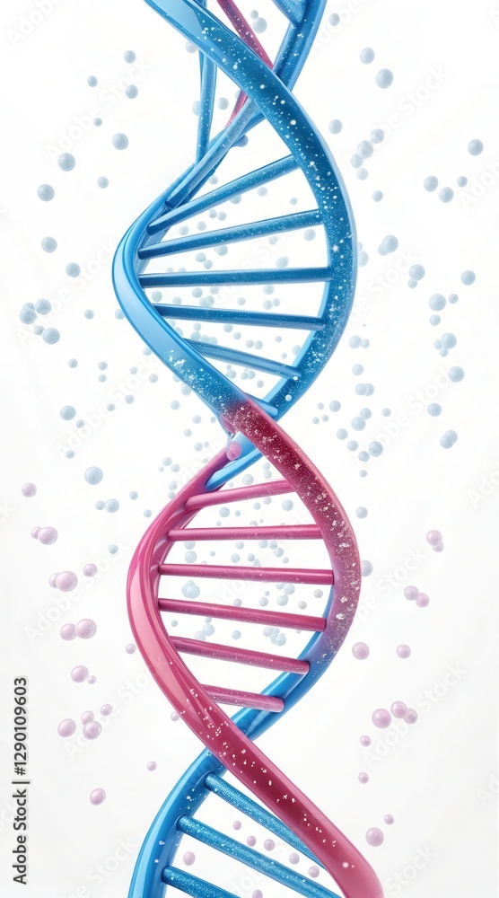 Poster exploring low resolution dna structure with genetic information in vibrant colors. generative ai