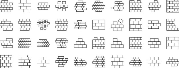Collection of Signs of Brick Wall. Suitable for books, stores, shops. Editable stroke in minimalistic outline style. Symbol for design