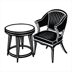 chair and table silhouette vector style
