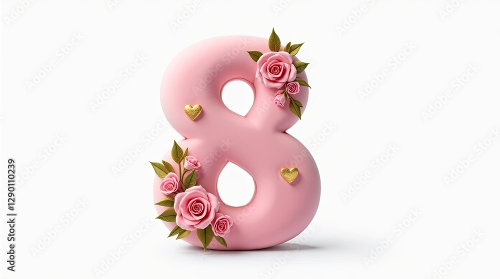 Poster a pink number 8 with a heart on it