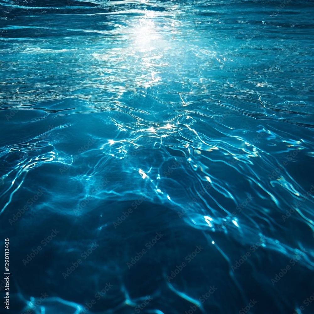 Poster bright sunlight reflecting on calm ocean water creating sparkling patterns at midday