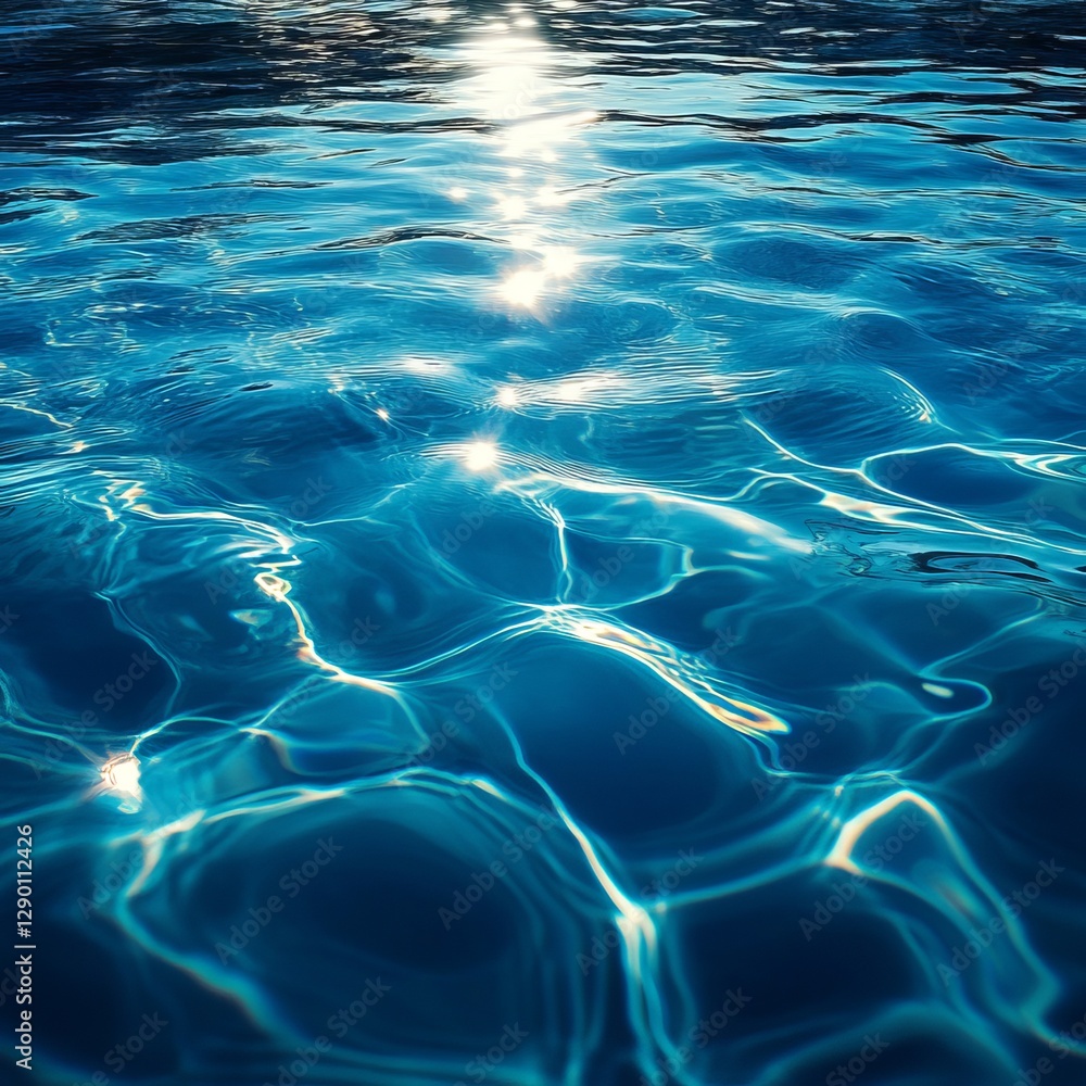Poster sunlight reflecting on clear blue sea water, creating a tranquil atmosphere and inviting exploration