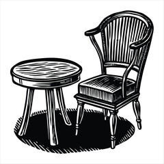 chair and table silhouette vector style
