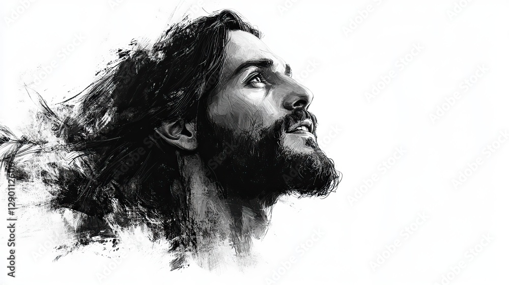 Poster sketch of jesus christ on a white background digital painting