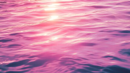 Sunlight reflects on calm water creating a serene pinkish hue at dusk near the sea