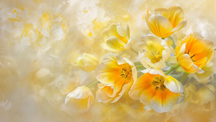 Fototapeta premium A stunning bouquet of yellow tulips against an elegant gold background
