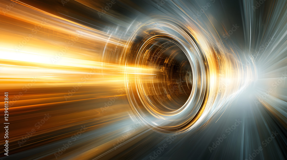 Poster tunnel with light streaks and bright orange background creating an abstract visual effect