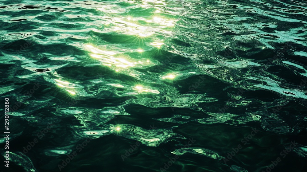 Poster sunlight reflecting on the surface of calm sea water creating a shimmering effect during the early m
