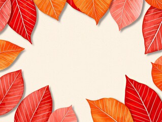 Beautiful frame crafted from red and orange autumn leaves for seasonal home decor