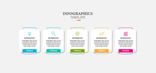 Business Infographic design template Vector with icons and 5 options or steps. Can be used for process diagram, presentations, workflow layout, banner, flow chart, info graph