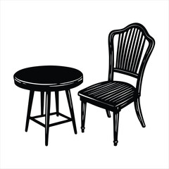 chair and table silhouette vector style