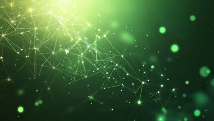 Abstract background with glowing green polygonal mesh and lights