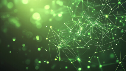 Obraz premium Abstract green background with glowing lines and dots creating mesh effect