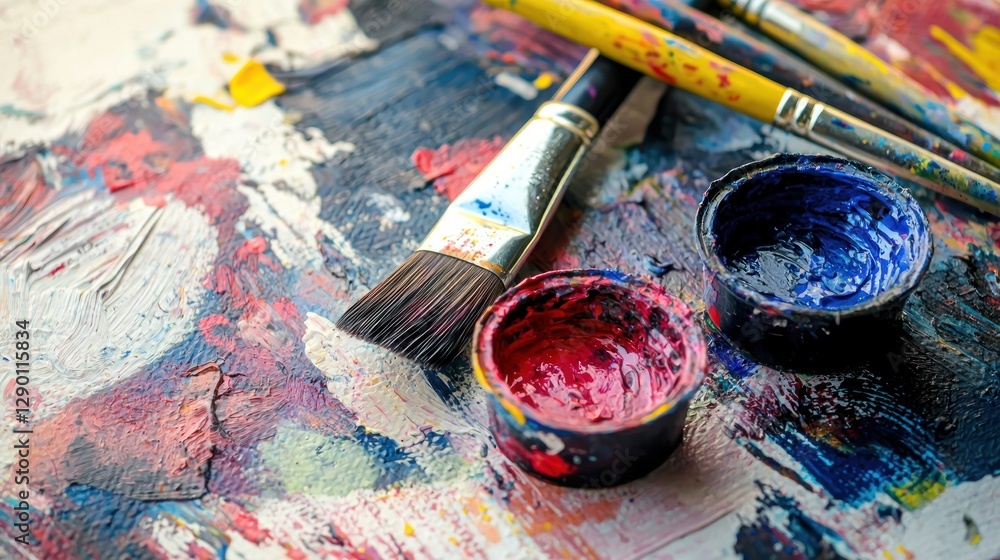 Poster artistic palette with vibrant colors and paintbrushes creating a canvas of creativity and inspiratio