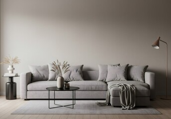 Neutral Modern Living Room with Patterned Sofa