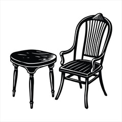 chair and table silhouette vector style