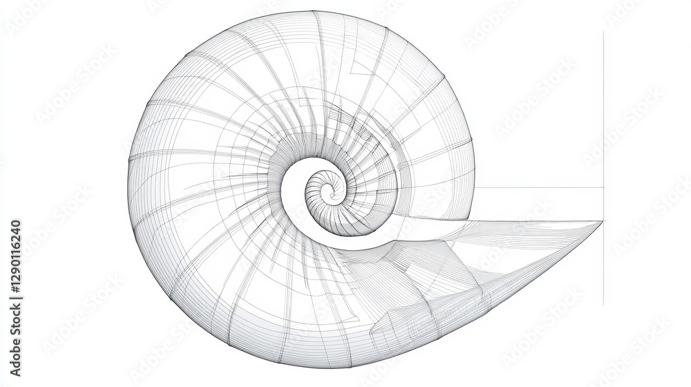 Poster golden ratio lines. snail shell fibonacci spiral. divine proportion. vector line art geometric drawi