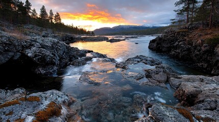 Lakeside Sunrise Rocks Water Reflection