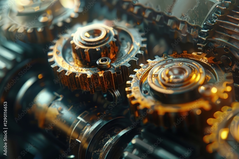 Poster gears and cogs machine device grass.