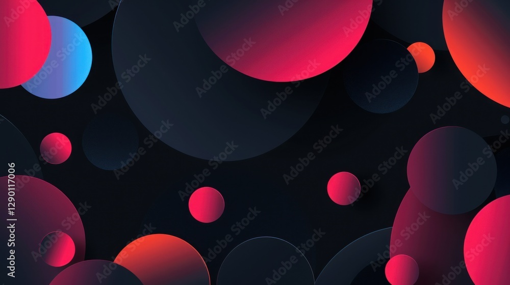 Poster abstract composition of colorful circles on dark background