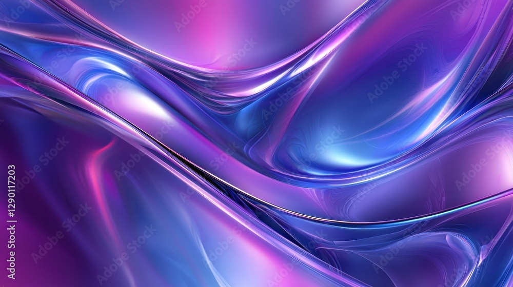 Poster abstract flowing waves of iridescent purple and blue creating a smooth and luminous texture with a f