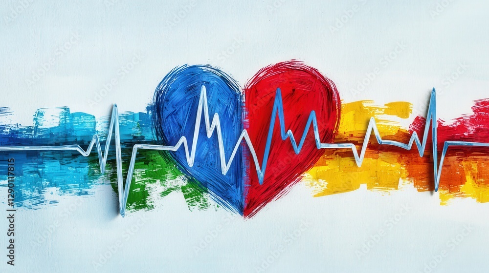 Poster a heart with a line through it is painted on a colorful background
