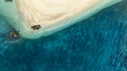 nature of the beach and sea Summer with sunshine, sandy beaches, clear blue waters sparkling against the blue sky. On an island with good ecology and environment Background for summer vacation