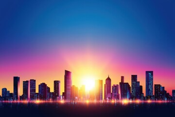 Fototapeta premium Stunning city silhouette at sunset a vibrant skyline with abstract colors serene urban landscape