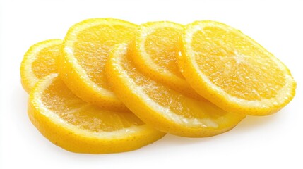 Fresh Citrus Fruit Slices in Bright Yellow Color on White Background