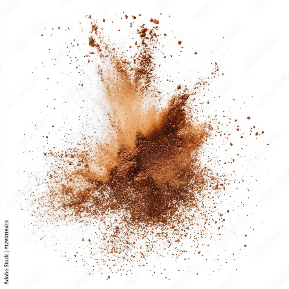 Poster exploding cocoa powder on white