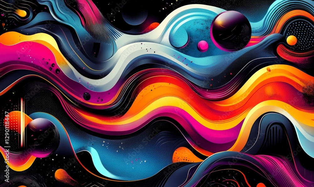 Poster vibrant abstract digital waves with bold colors and dynamic patterns