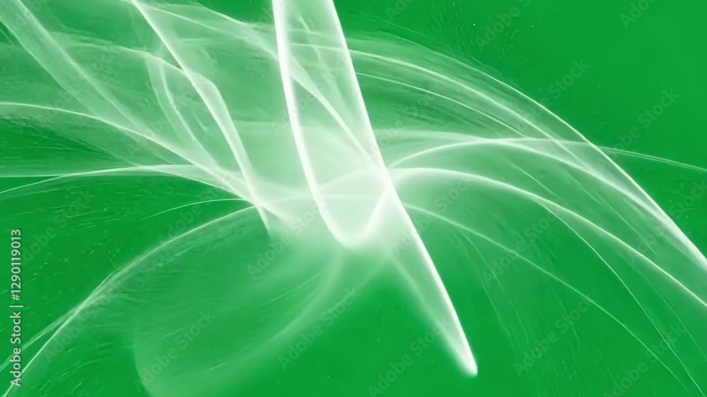 Poster elegant white particles dynamically swirling, forming abstract shapes with smooth flowing motion acr